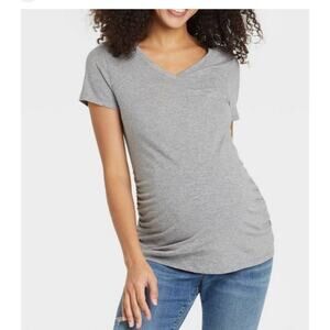 Isabel Maternity T-Shirt Size XS Shirred V-Neck Stretch Ingrid & Isabel Gray New
